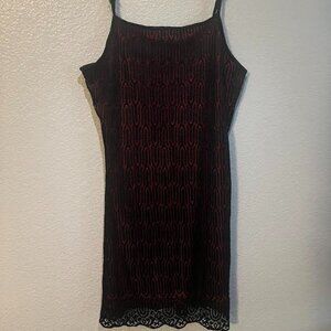 Red Halter Neck Dress with Lace Black overlay